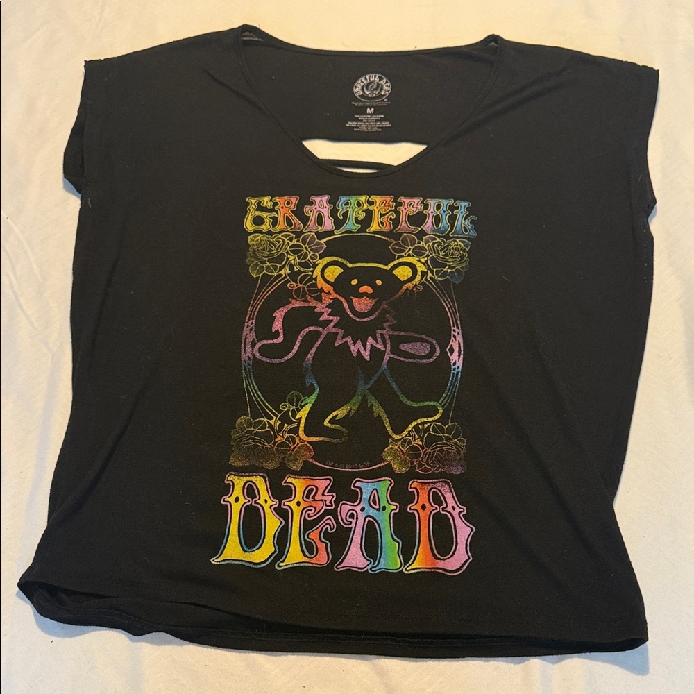 Grateful Dead Black Tee with Colorful Bear Design